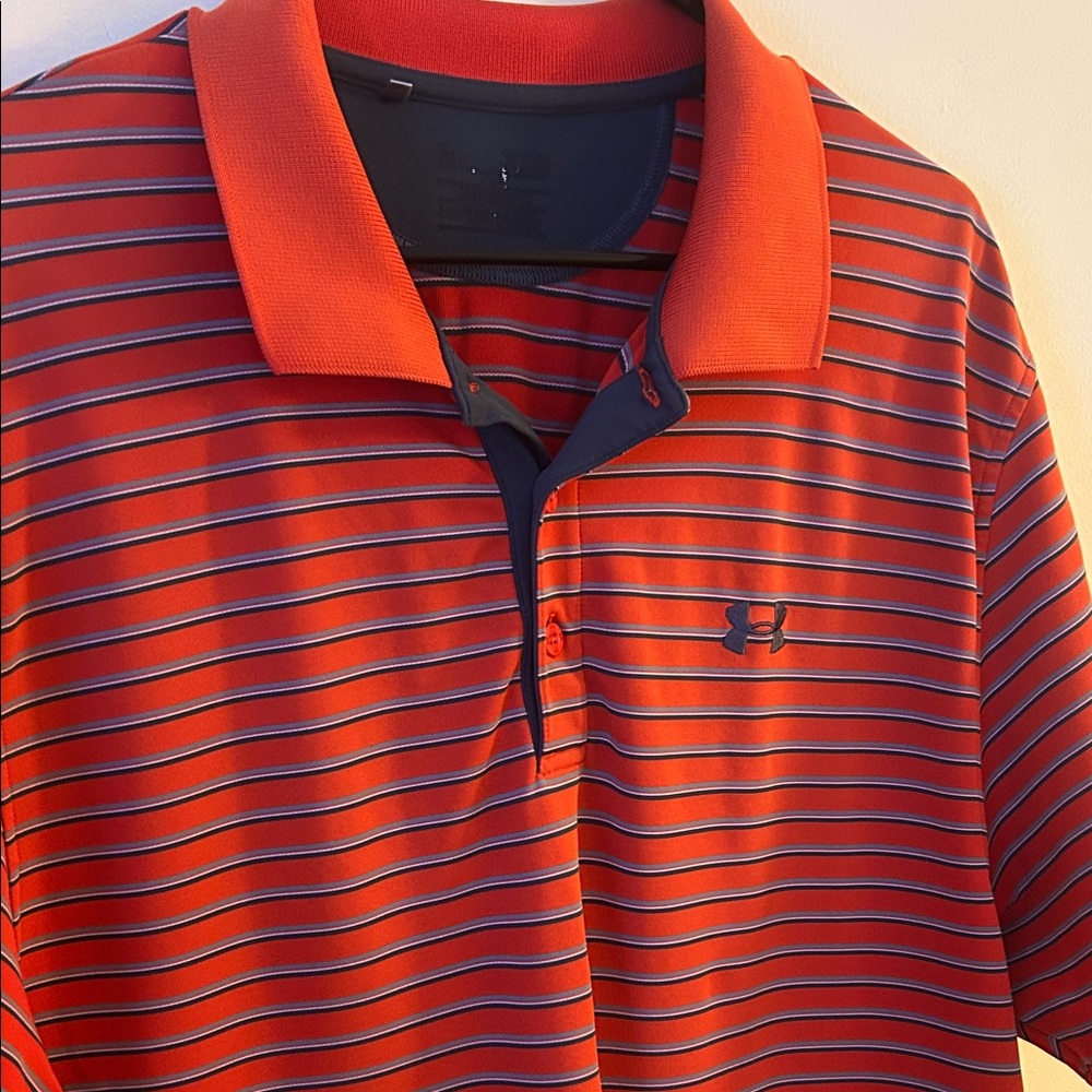 Under Armour Golf Polo Collared Shirt Striped Men’s Size XL Red Blue